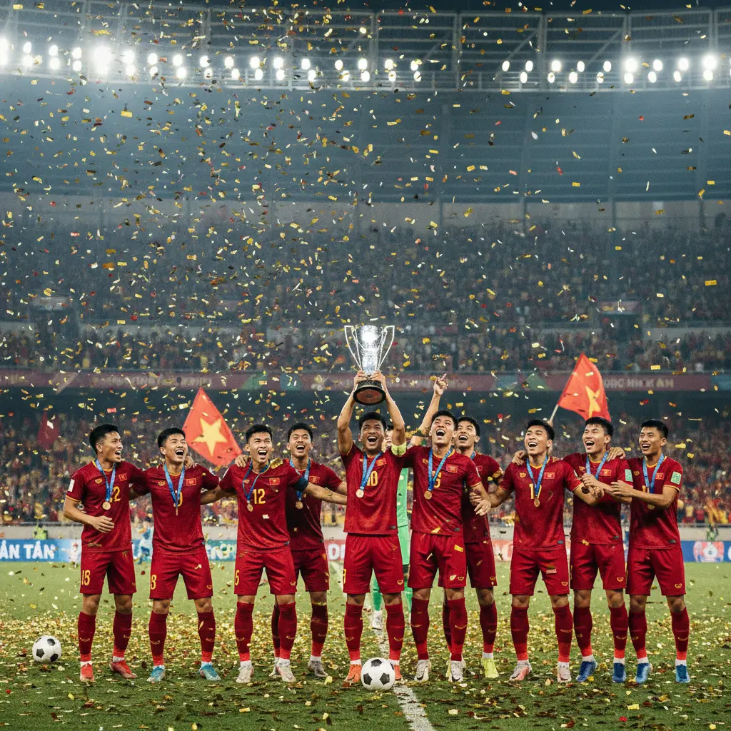 Đội tuyển Việt Nam ăn mừng chiến thắng tại sân vận động Mỹ Đình
