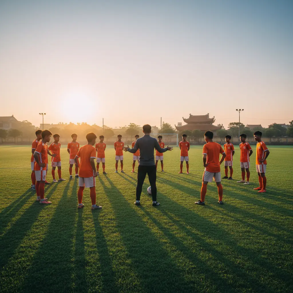 Các cầu thủ trẻ Việt Nam đang tập luyện