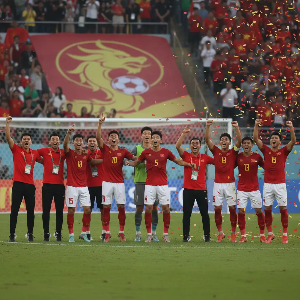 Đội tuyển Việt Nam ăn mừng lần đầu vào vòng loại thứ 3 World Cup